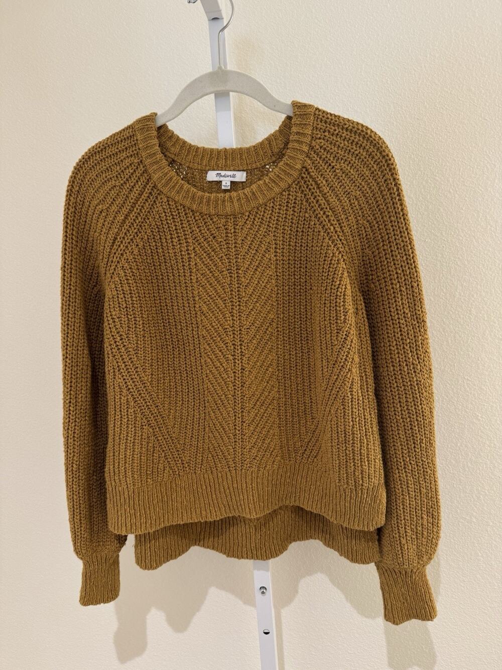 Madewell Size S Yellow Gold Cotton Ribbed Balloon Sleeve Pullover Sweater